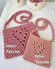 Herz-Häkel-Umhängetasche aus Baumwollkordel, Mini oder Maxi